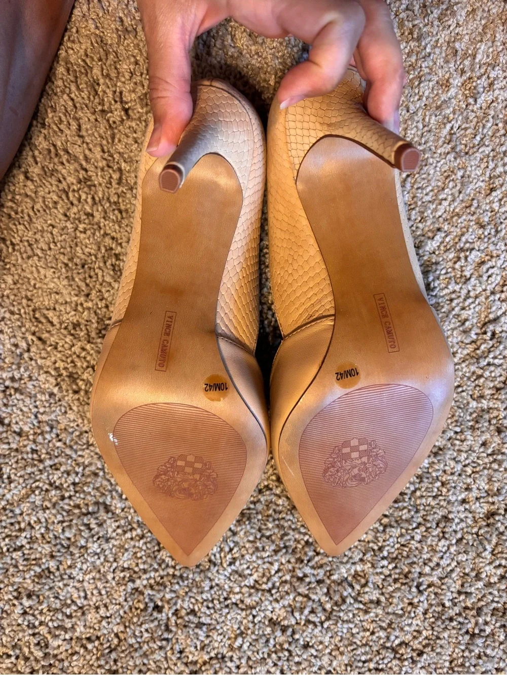 Vince Camuto Beige Pointed-Toe Leather Pumps